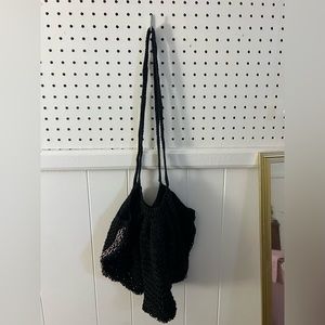 Crocheted black w/pink stripe farmers market bag